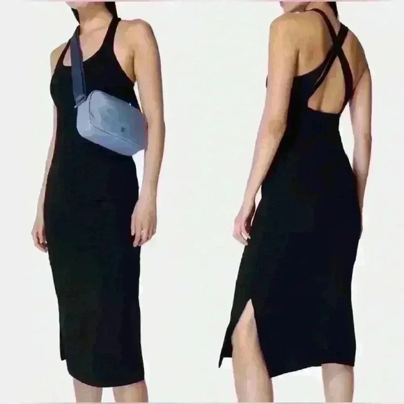 Anthropologie Sweaty Betty Emily Strappy Back Rib Dress in Black - Picture 3 of 12